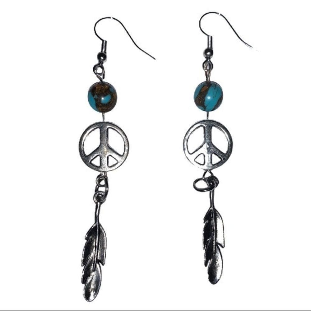Handmade BOHO turquoise & silver peace earrings